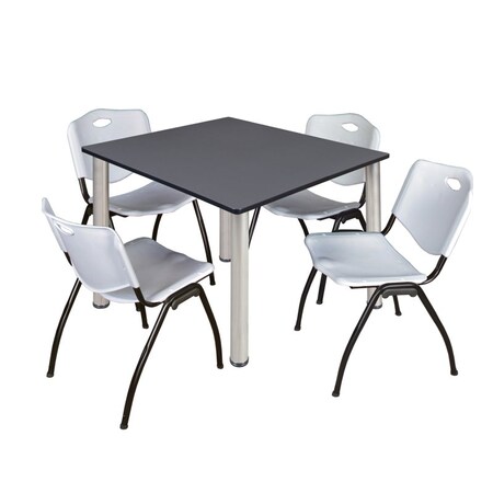 Kee Kee Square Table & Chair Set, Wood, Metal, Plastic Top, Grey TB4848GYBPCM47GY